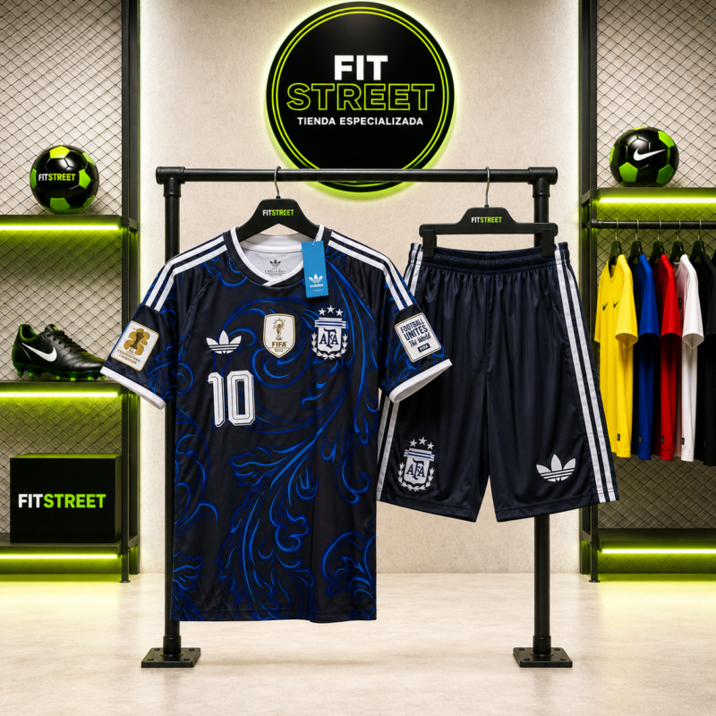 Conjunto Argentina Mundial 2026 Edición Especial Negra/Azul – Messi N.º 10